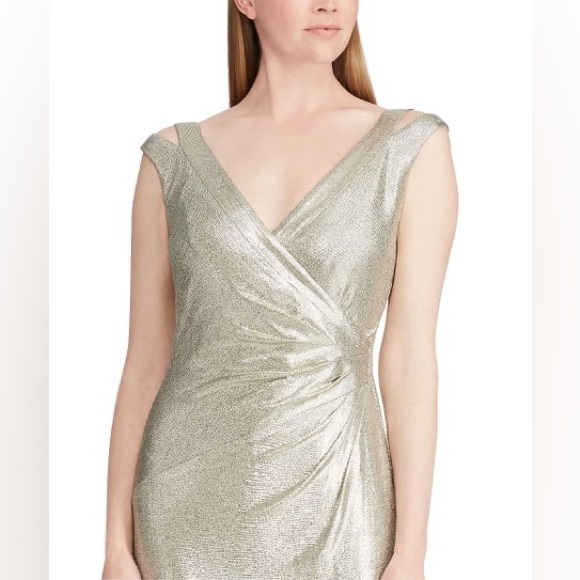 LRL gold shimmer evening gown floor length good stretch fully lined - Picture 3 of 12